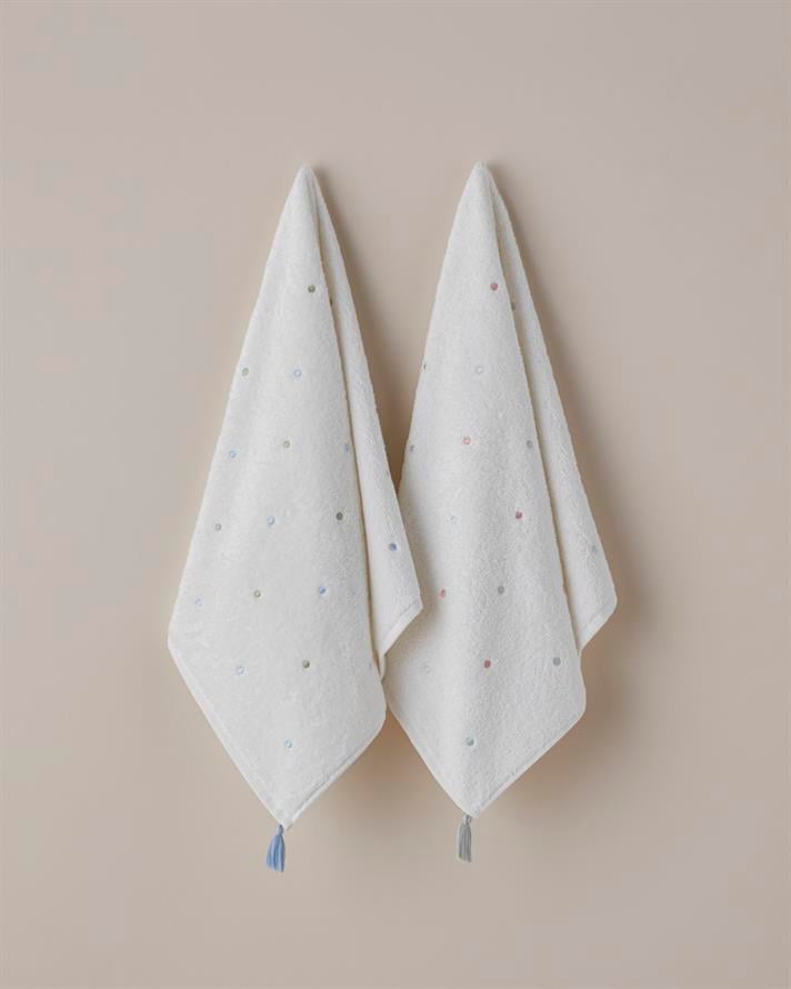 Petite Dot Pamuk Püsküllü Yüz Havlusu 50x80 cm Pembe - Yeşil