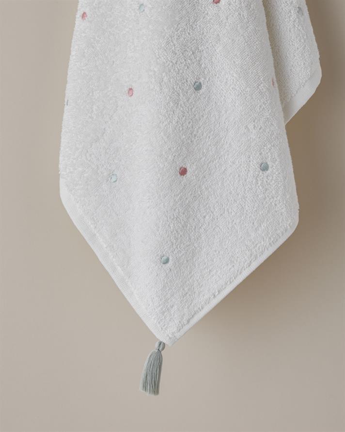 Petite Dot Pamuk Püsküllü Yüz Havlusu 50x80 cm Pembe - Yeşil