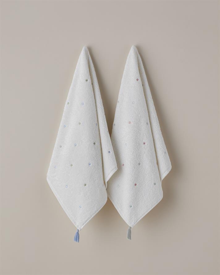 Petite Dot Pamuk Püsküllü Yüz Havlusu 50x80 cm Yeşil-Mavi