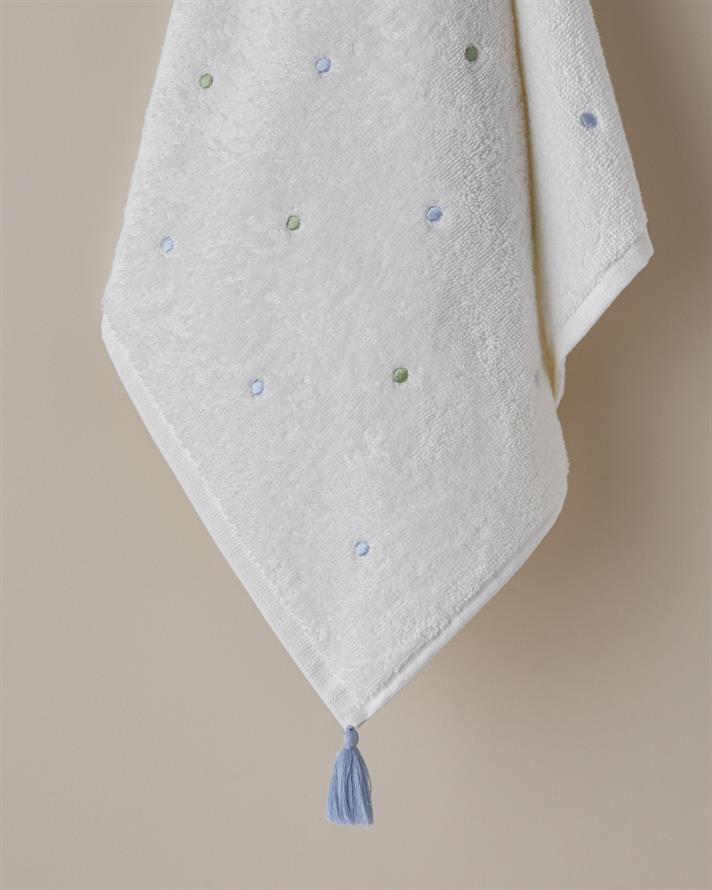 Petite Dot Pamuk Püsküllü Yüz Havlusu 50x80 cm Yeşil-Mavi