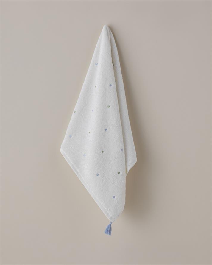 Petite Dot Pamuk Püsküllü Yüz Havlusu 50x80 cm Yeşil-Mavi