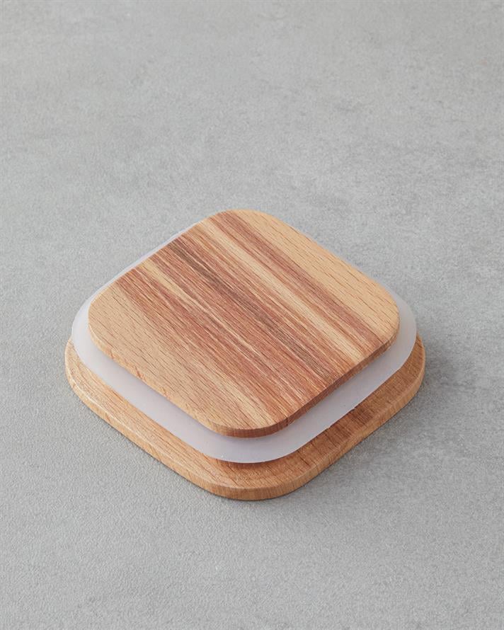 Pico Cam Ahşap Kapaklı 4 Bölmeli Kahvaltılık 21x21 cm Şeffaf