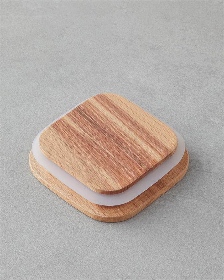 Pico Cam Ahşap Kapaklı 4 Bölmeli Kahvaltılık 21x21 cm Şeffaf