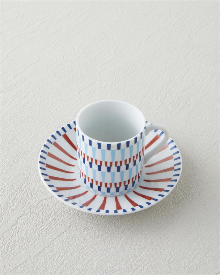 Pico Lines Porselen 12 Parça 6 Kişilik Kahve Fincan Takımı 80 ml Lacivert-Kırmızı