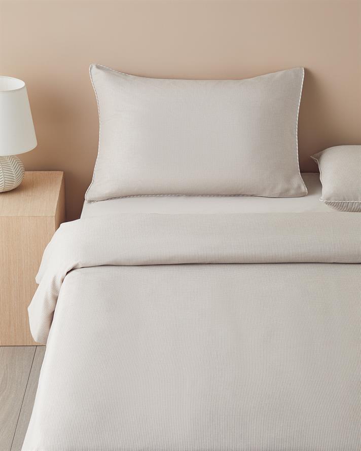 Pied de poule İpliği Boyalı Çift Kişilik Nevresim Takımı 200x220 cm Bej