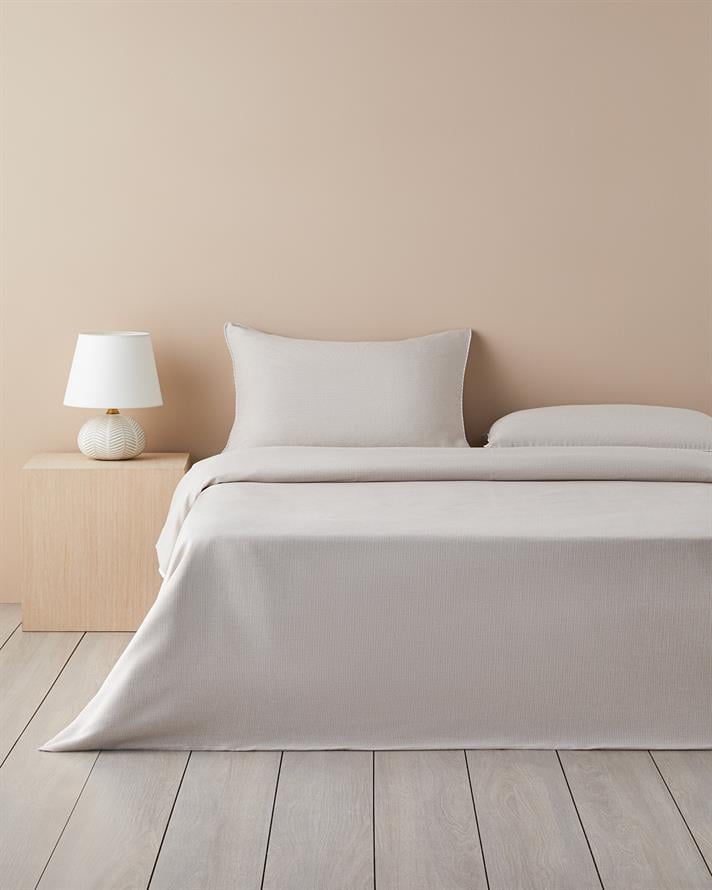 Pied de poule İpliği Boyalı Çift Kişilik Nevresim Takımı 200x220 cm Bej