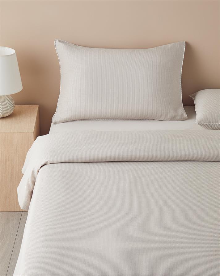 Pied de poule İpliği Boyalı Tek Kişilik Nevresim Takımı 160x220 cm Bej