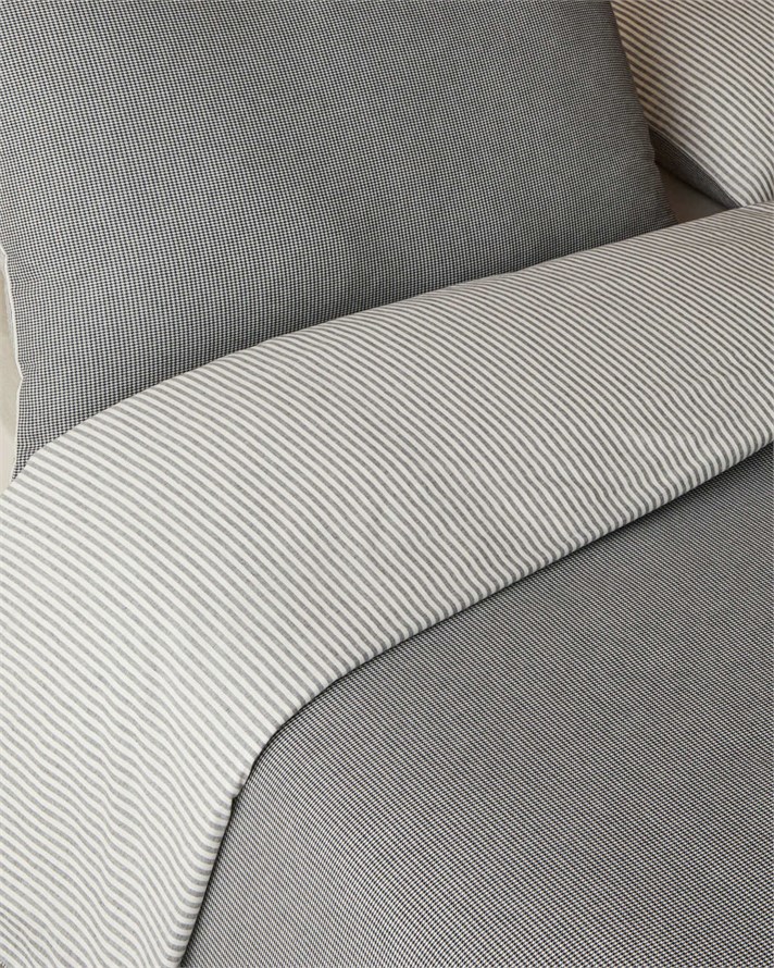 Pied de poule Pamuk İpliği Boyalı Çift Kişilik Çarşaflı Nevresim Takımı 200x220 cm Antrasit