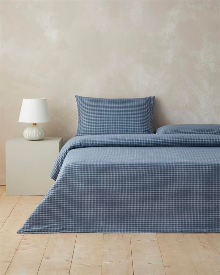 Pincheck İpliği Boyalı Tek Kişilik Nevresim Takımı 160x220 cm Mavi