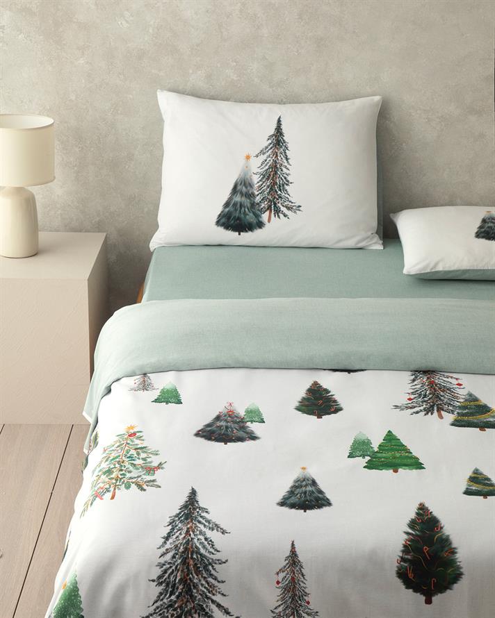 Pine Serenity Dijital Baskılı Pamuklu Çift Kişilik Çarşaflı Nevresim Takımı 200x220 cm Yeşil