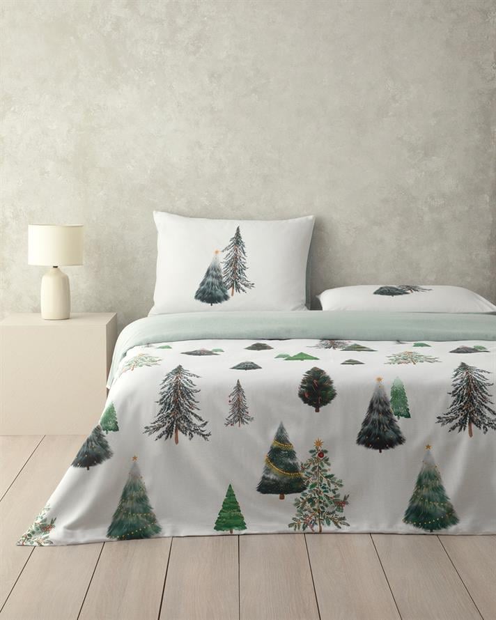 Pine Serenity Dijital Baskılı Pamuklu Çift Kişilik Çarşaflı Nevresim Takımı 200x220 cm Yeşil