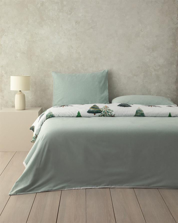 Pine Serenity Dijital Baskılı Pamuklu Çift Kişilik Çarşaflı Nevresim Takımı 200x220 cm Yeşil