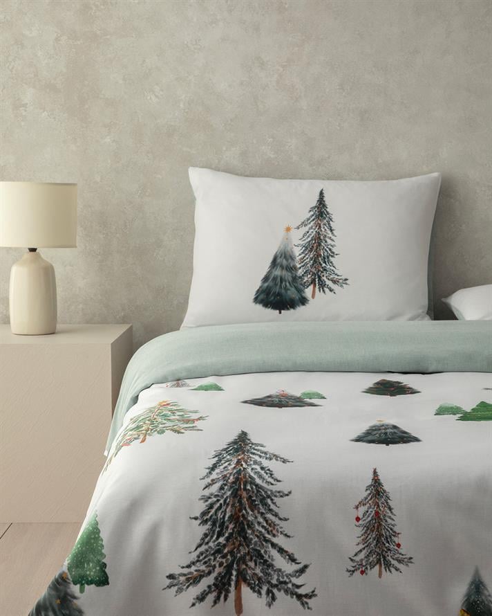Pine Serenity Dijital Baskılı Pamuklu Çift Kişilik Çarşaflı Nevresim Takımı 200x220 cm Yeşil