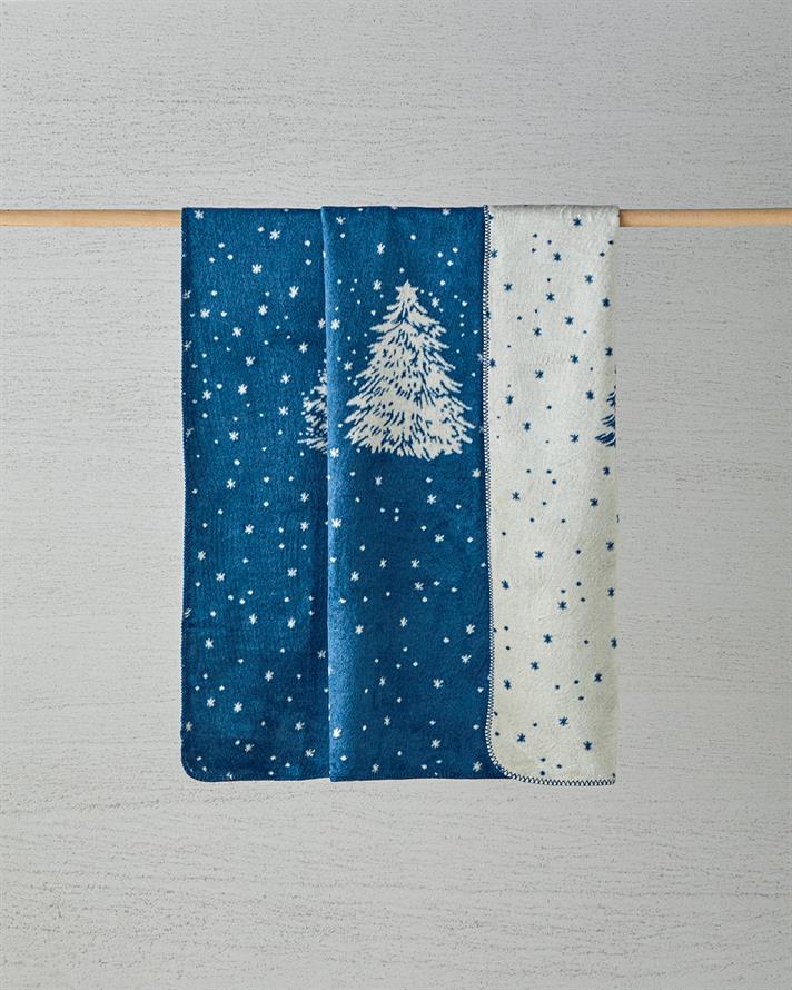 Pine trees Akrilik Pamuklu Tv Battaniye 130x170 cm Petrol Mavisi