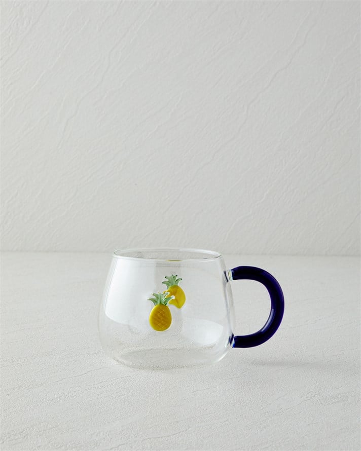 Pineapple Borosilikat Cam Kupa 400 ml Sarı-Lacivert