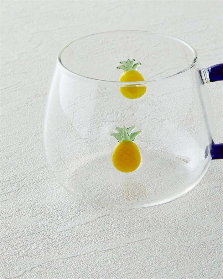 Pineapple Borosilikat Cam Kupa 400 ml Sarı-Lacivert