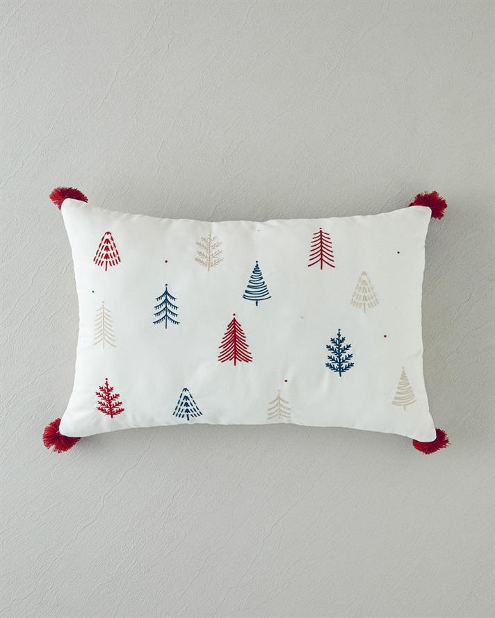 PineJoy Nakışlı Dekoratif Kırlent 33x50 cm Ekru