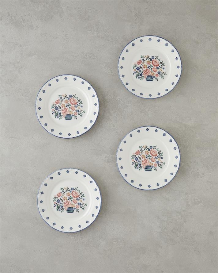 Pixel Porselen Pasta Tabağı 4lü Renkli