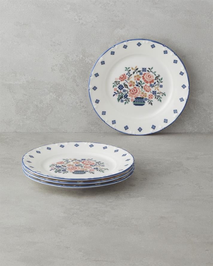 Pixel Porselen Pasta Tabağı 4lü Renkli