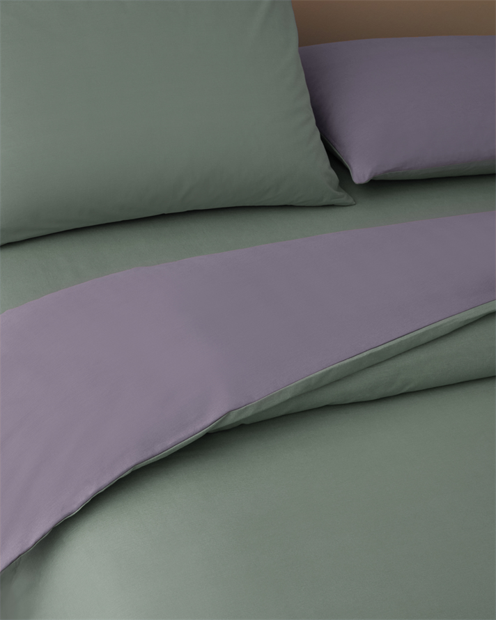 Plain Pamuk Tek Kişilik Çarşaflı Nevresim Takımı 160x220 cm Yeşil-mor