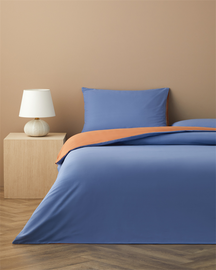 Plain Pamuk Çarşaflı Çift Kişilik Nevresim Takımı 200x220 cm Mavi-Turuncu