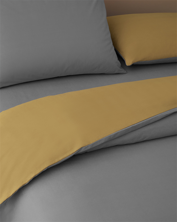 Plain Pamuk Çift Kişilik Çarşaflı Nevresim Takımı 200x220 cm Gri-Sarı