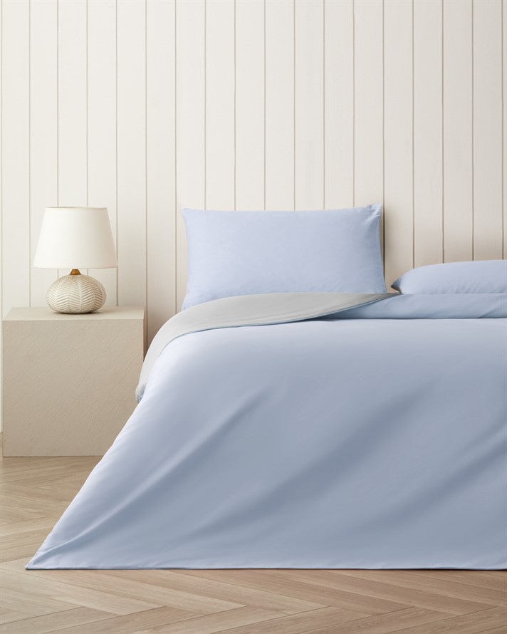 Plain Pamuk Çift Kişilik Nevresim Takımı 200x220 cm Mavi - Gri