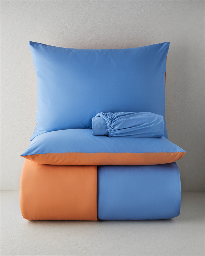 Plain Pamuk Çarşaflı Çift Kişilik Nevresim Takımı 200x220 cm Mavi-Turuncu