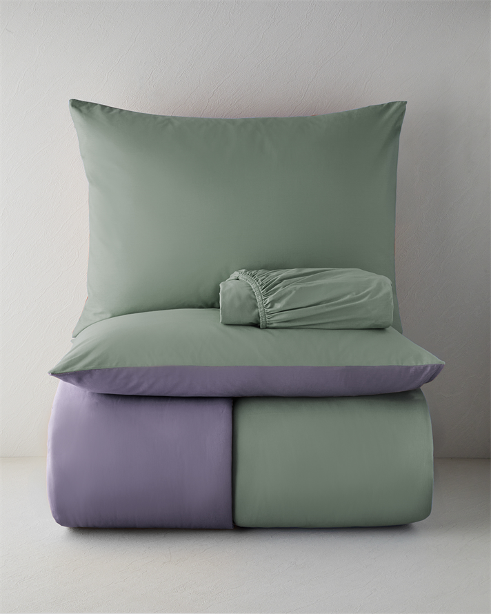 Plain Pamuk Çarşaflı Çift Kişilik Nevresim Takımı 200x220 cm Yeşil-mor