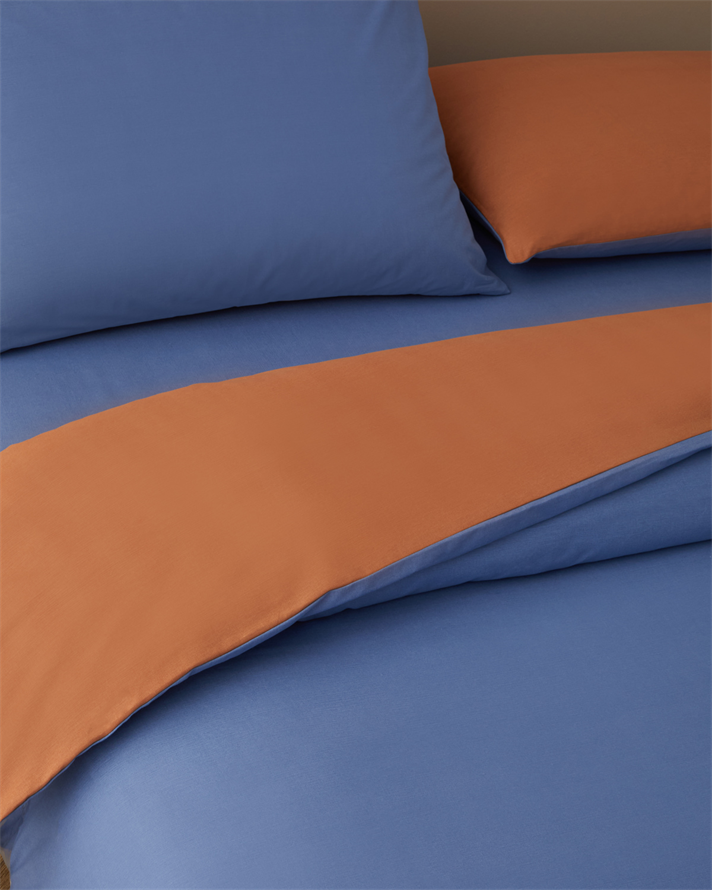 Plain %100 Pamuklu Çift Kişilik Çarşaflı Nevresim Takımı 200x220 cm Mavi-Turuncu