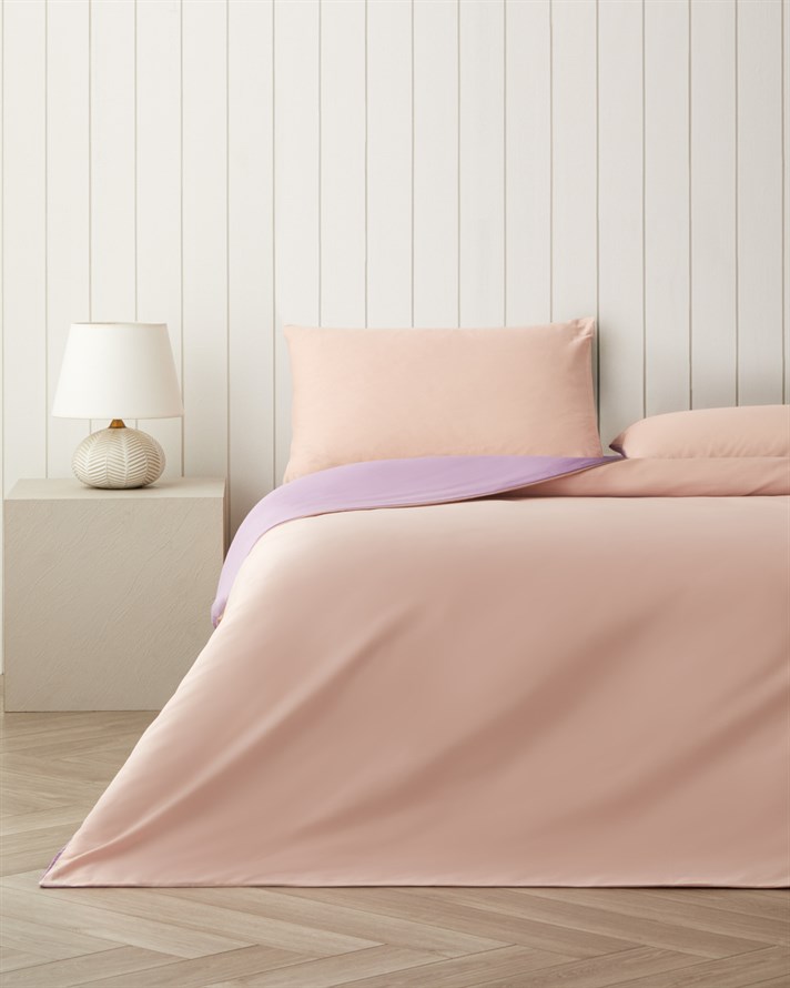Plain Pamuk Çift Kişilik Nevresim Takımı 200x220 cm Toz Pembe-Leylak