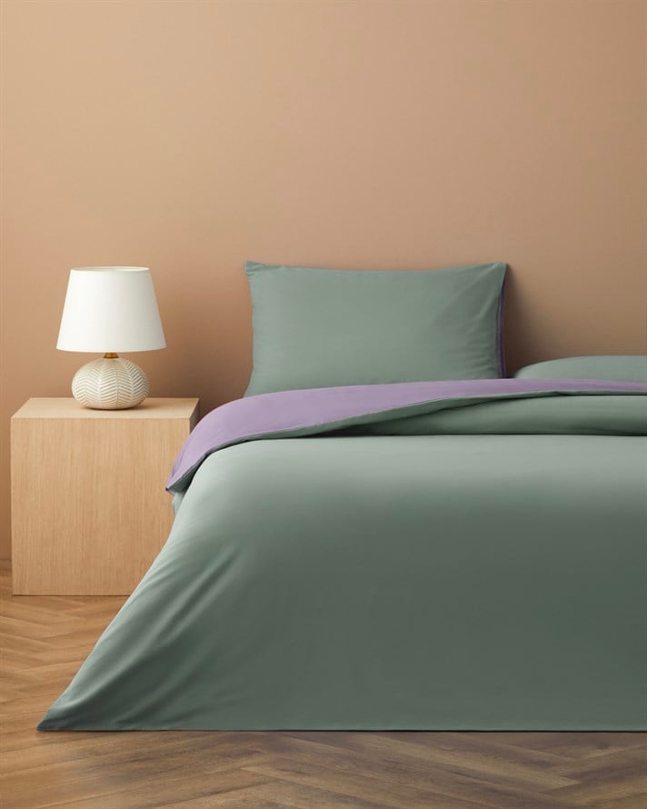 Plain Pamuk Çarşaflı King Size Nevresim Takımı 240x220 cm Yeşil-mor