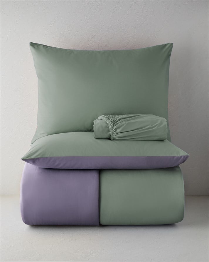 Plain Pamuk Çarşaflı King Size Nevresim Takımı 240x220 cm Yeşil-mor