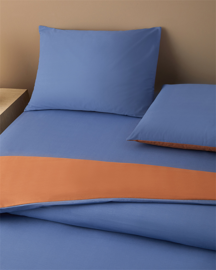 Plain Pamuk Çarşaflı Tek Kişilik Nevresim Takımı 160x220 cm Mavi-Turuncu