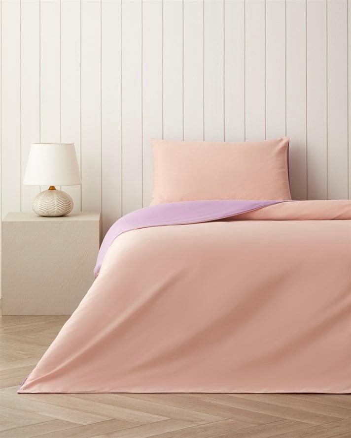 Plain Pamuk Çarşaflı Tek Kişilik Nevresim Takımı 160x220 cm Toz Pembe-Leylak