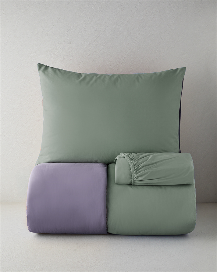 Plain Pamuk Çarşaflı Tek Kişilik Nevresim Takımı 160x220 cm Yeşil-mor