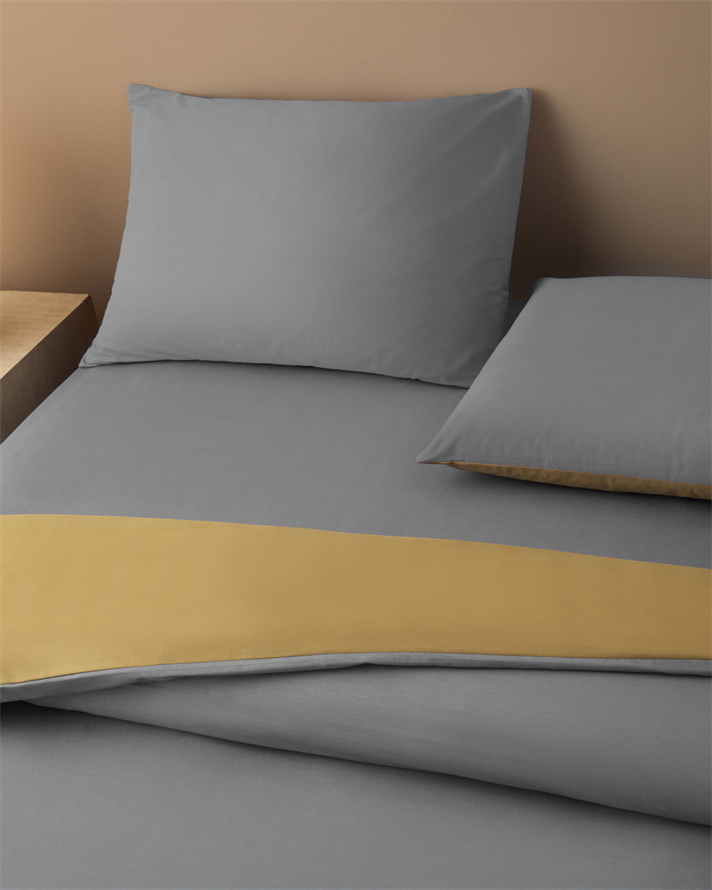 Plain Pamuk Çarşaflı Tek Kişilik Nevresim Takımı 160x220 cm Gri-Sarı