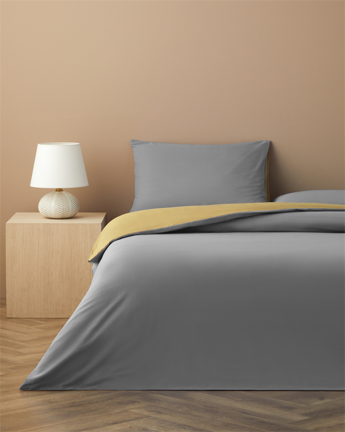 Plain Pamuk Çarşaflı Tek Kişilik Nevresim Takımı 160x220 cm Gri-Sarı