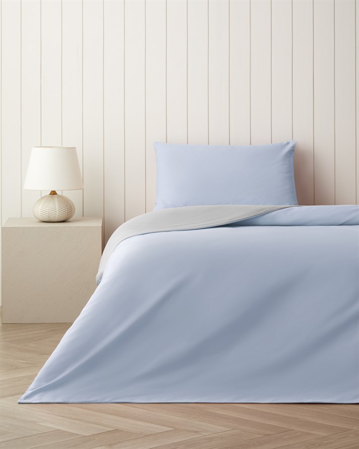 Plain Pamuk Çarşaflı Tek Kişilik Nevresim Takımı 160x220 cm Mavi - Gri