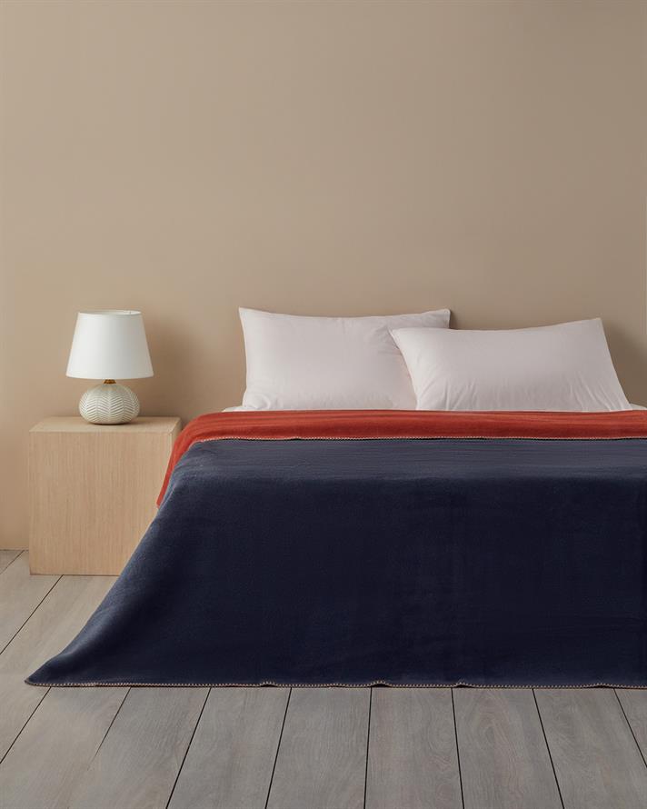 Plain Pamuklu Çift Kişilik Battaniye 200x220 cm Antrasit-Kiremit