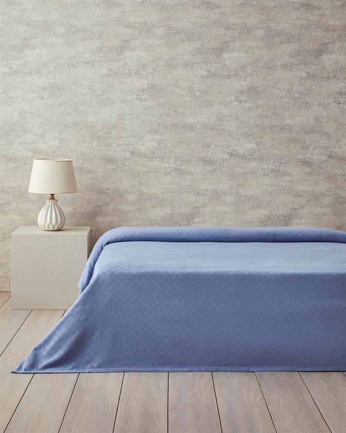 Plain Pamuklu Çift Kişilik Pike 200x220 cm Mavi