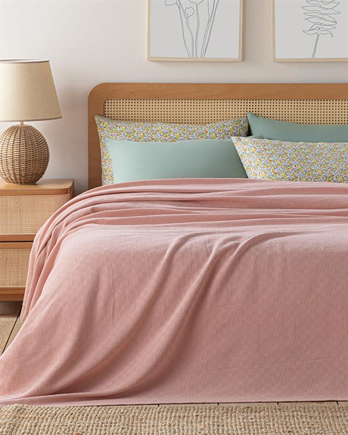 Plain Pamuklu Çift Kişilik Pike 200x220 cm Pembe