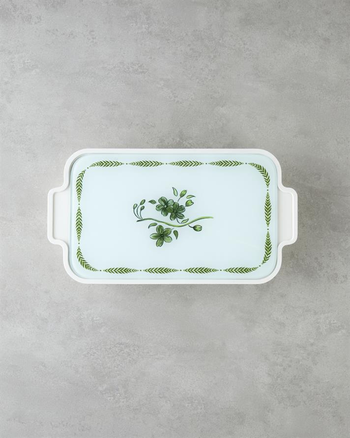 Plantopia Melamin 6lı Cam Kapaklı Kahvaltılık 39x21 cm Beyaz - Yeşil