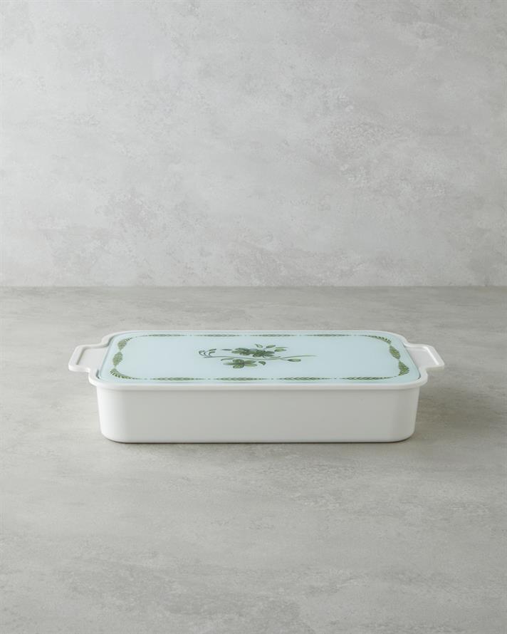 Plantopia Melamin 6lı Cam Kapaklı Kahvaltılık 39x21 cm Beyaz - Yeşil