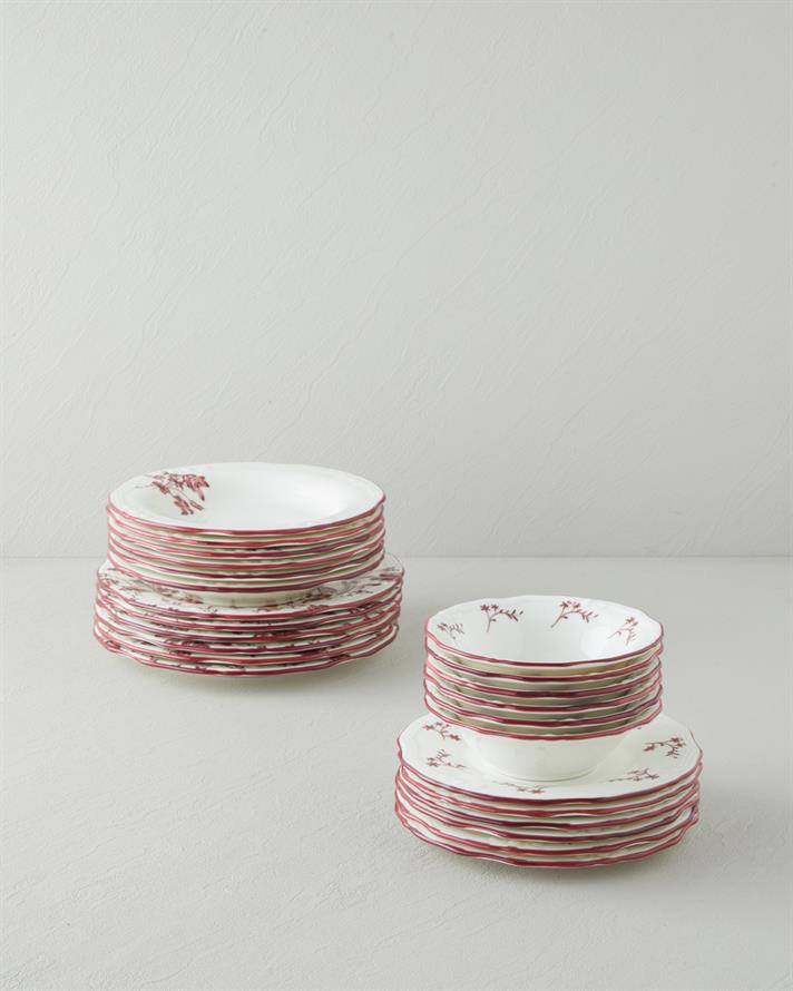 Plantopia Porselen Yemek Takımı 24 Parça 6 Kişilik Bordo