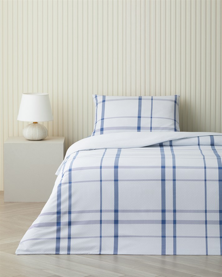 Polka Grid Kolay Ütülenir Tek Kişilik Nevresim Takımı 160x220 cm Mavi