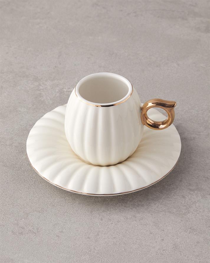 Polka New Bone China 12 Parça 6 Kişilik Kahve Fincan Takımı Beyaz