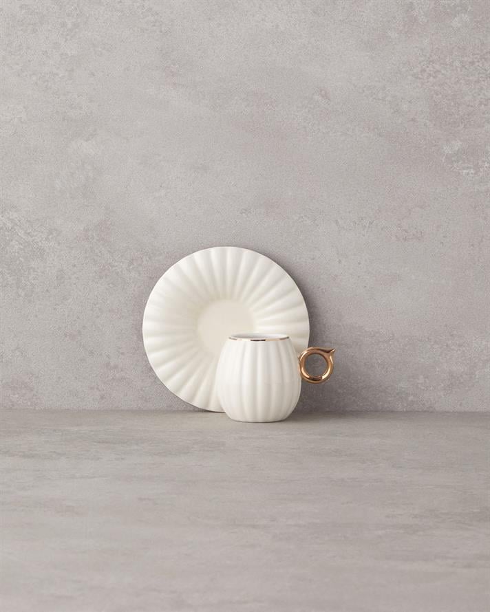 Polka New Bone China 12 Parça 6 Kişilik Kahve Fincan Takımı Beyaz