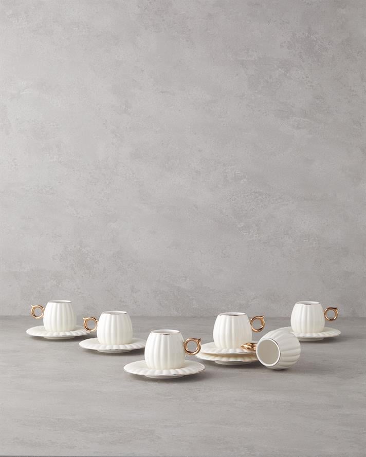 Polka New Bone China 12 Parça 6 Kişilik Kahve Fincan Takımı Beyaz