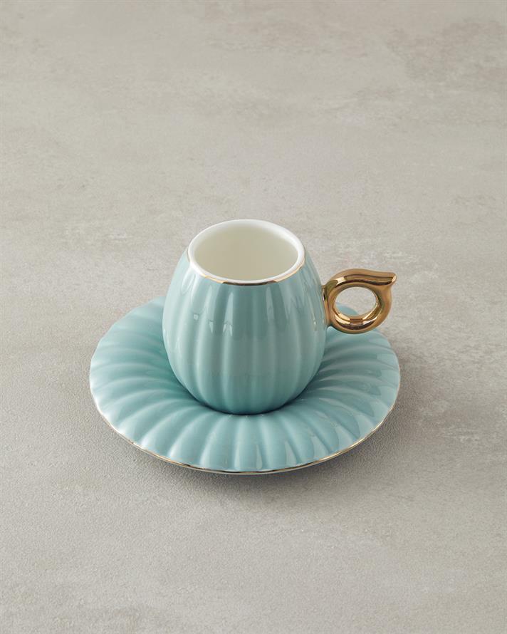 Polka New Bone China Kahve Fincan Takımı 4 Parça 2 Kişilik Mint